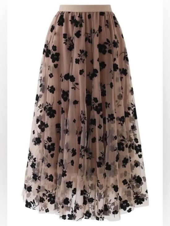 Chicwish Dresses & Skirts - Chicwish 3D Posy Double-Layered Mesh Midi Skirt